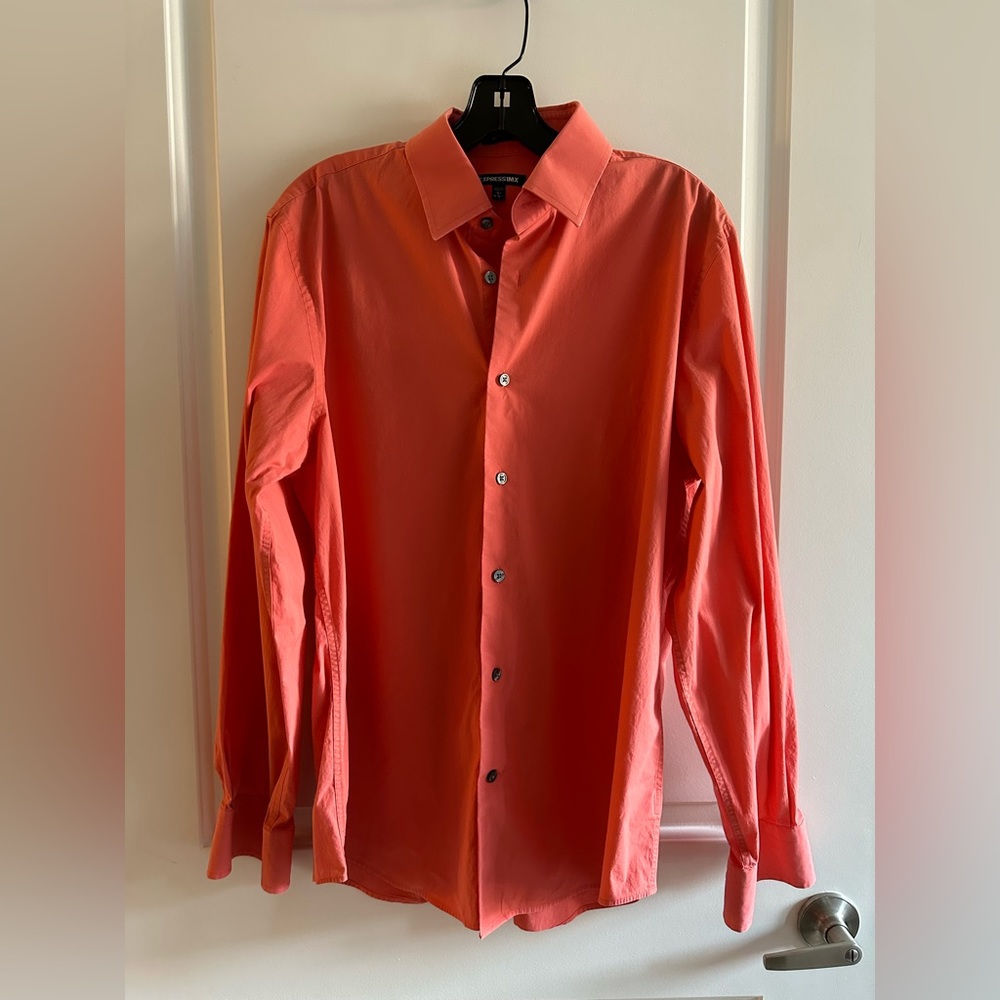 Express L Modern Fit Salmon/Orange Button-Down Dress Shirt